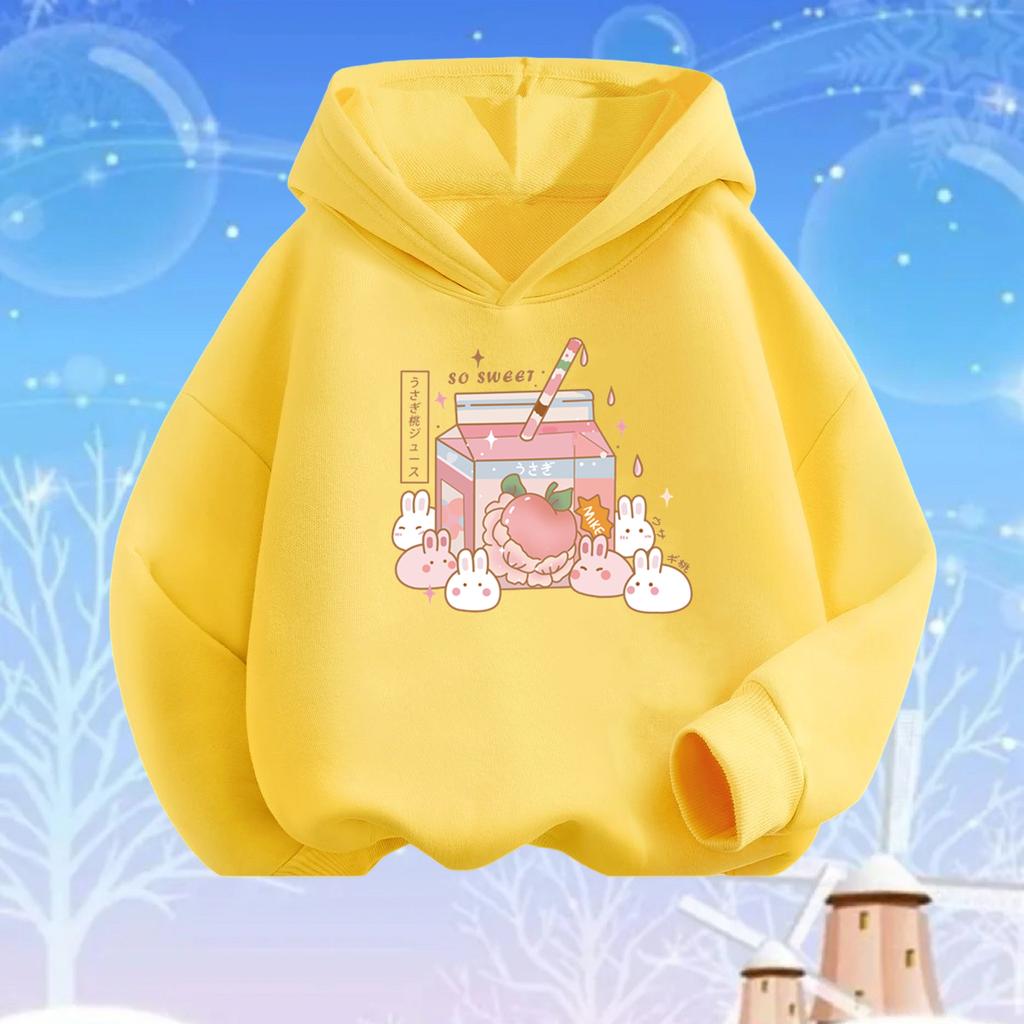 Каваи Персиковый Сок Узор Летний Напиток Принт Толстовки Девочки Толстовка с Капюшоном Мягкий Топ