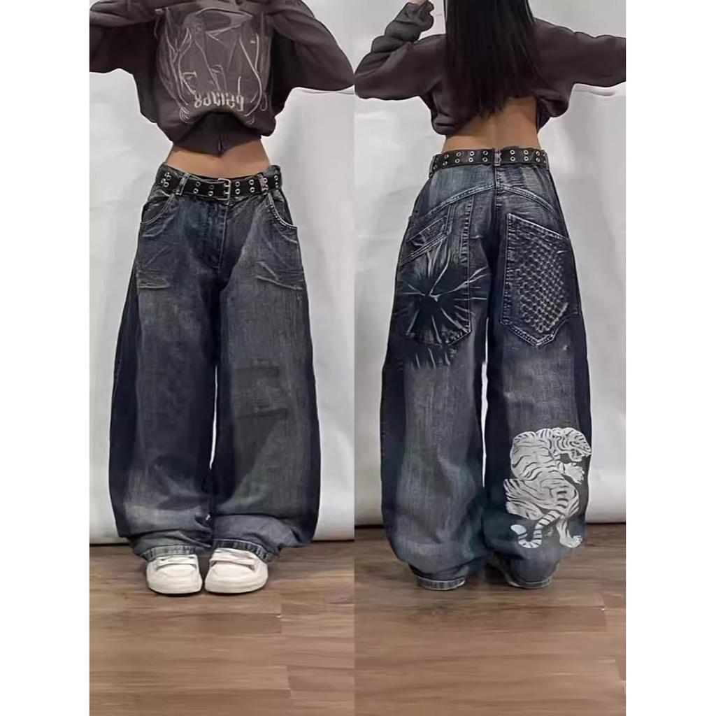 Джинсы-мешковатые Y2K мужские винтажные вышитые джинсы хип-хоп готические уличные Harajuku мужские женские повседневные широкие джинсы