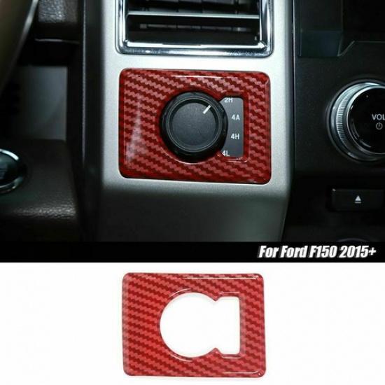 4WD Switch Button Panel Cover Trim Decorative For Ford F150 15+ Red Carbon Fiber