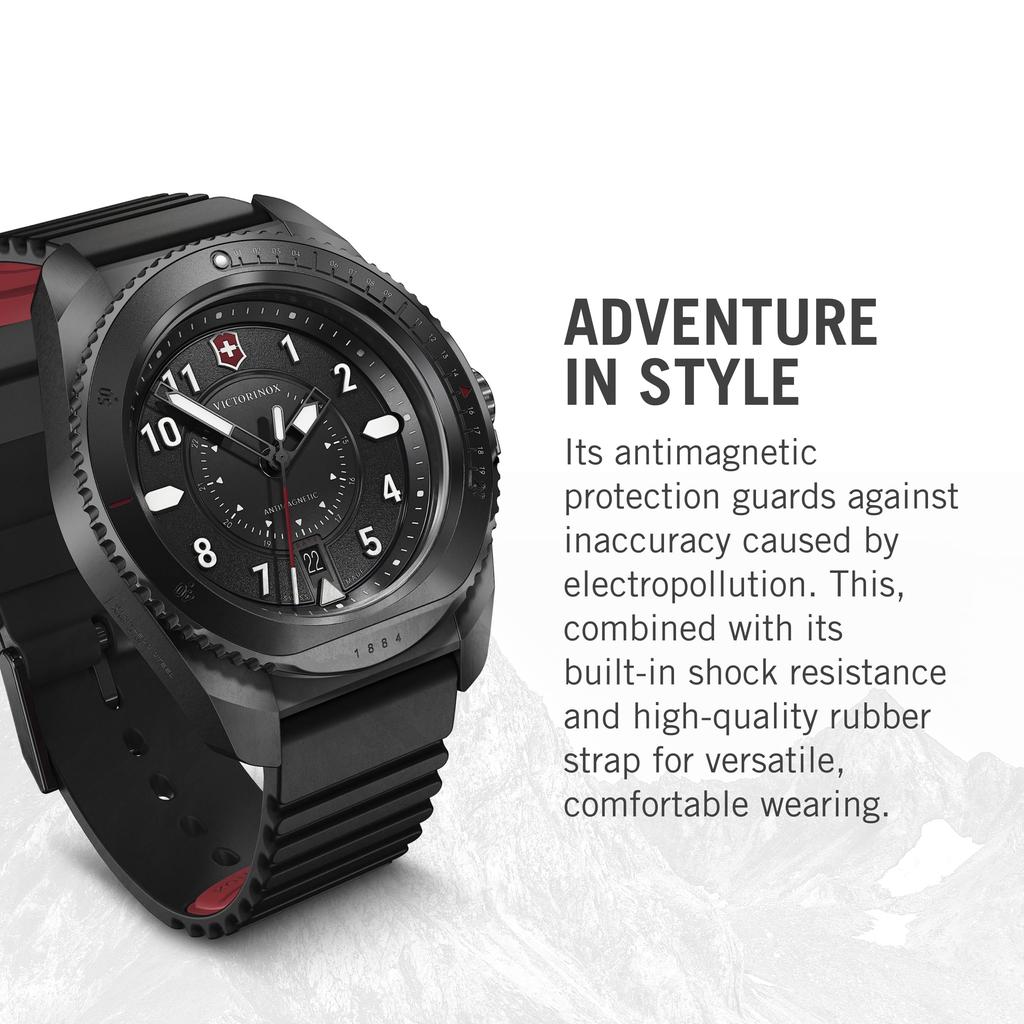 Часы VICTORINOX JOURNEY 1884 241982 Корпус из нержавеющей стали с черным PVD-покрытием, черный циферблат, черный каучуковый ремешок, кварцевые, водонепроницаемые, аналоговые, бизнес-модель [Victorinox] мужские