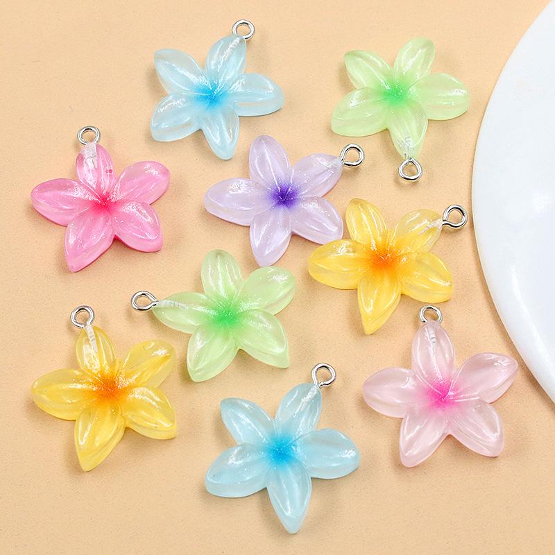 6-Color DIY Resin Lotus Flower Pendants - Transparent Five-Petal Charms for Bags