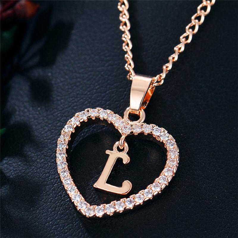 Charming Alphabet Elegant Pendant Initial Letter Simple Exquisite Love Heart Necklace Fashion DIY