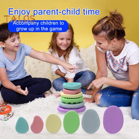 6/12Pcs Silicone Sensory Stone Toy Anxiety Stress Relief Portable Travel Calming Fidget Stone Textured Worry Stone Toy Kids Teens Adults Gift