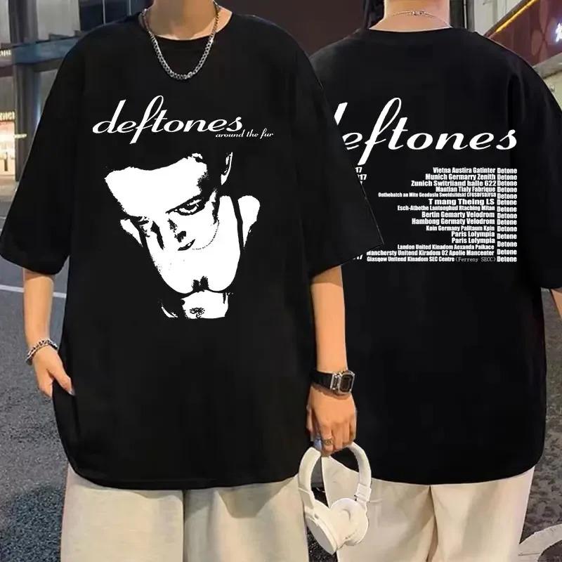 Модная футболка Deftones Around Футболка Хип-хоп рок-группа The Fur Tour Группа Концерт Футболки с графикой кошки Плотный хлопок Оверсайз футболка