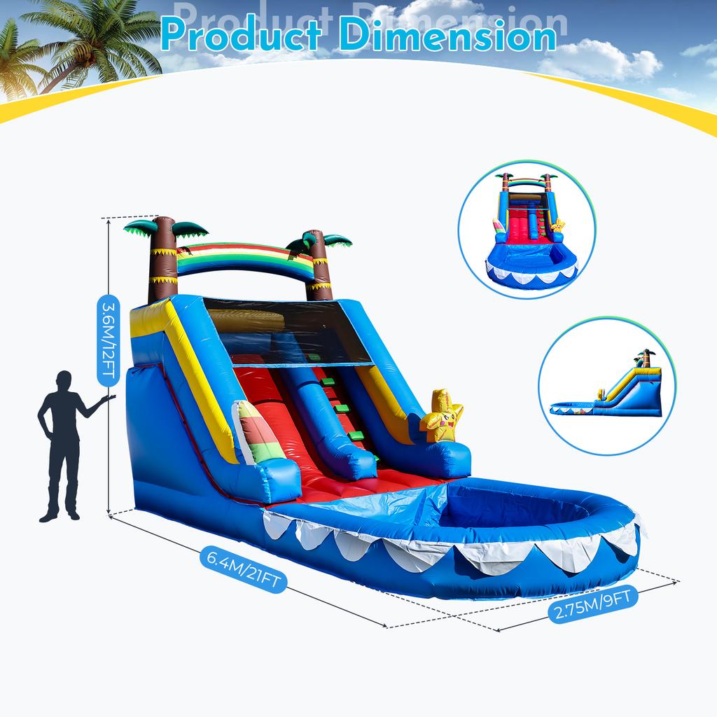 21x9x12FT/6.4x2.75x3.6m Commercial PVC Adult Kids Outdoor Backyard Party Inflatable Water Slide with Pool and Blower