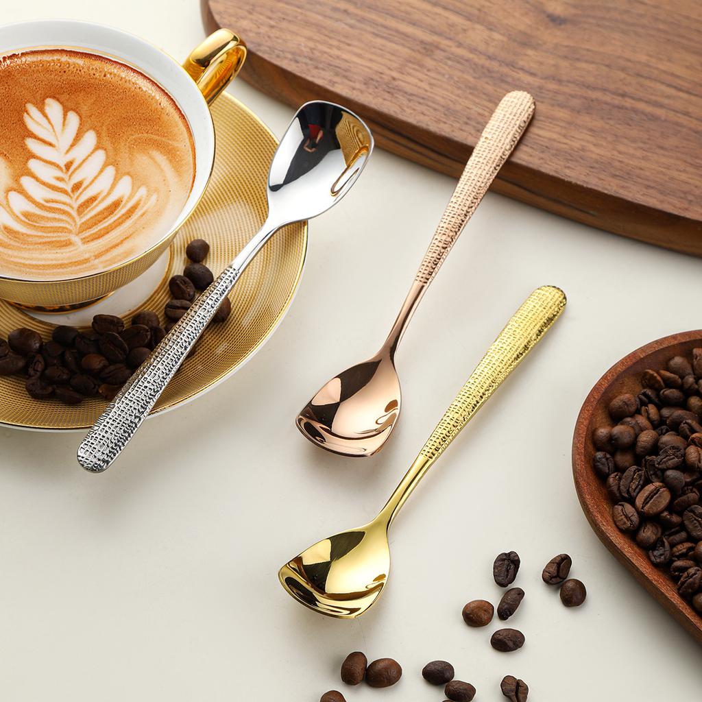 5-Pack Hammer Patterned Square Stainless Steel Coffee Spoon 304 Dessert Ice Cream Spoon Kitchen Dining Utensil4