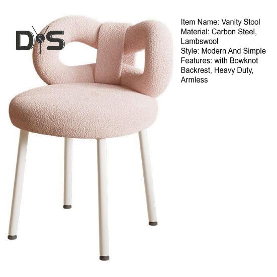 Туалетный столик со спинкой с бантом для гостиной, для женщин и девочек, для спальни, для макияжа, регулируемые подушечки для ног, безрукий туалетный стул, сиденье для бокового столика