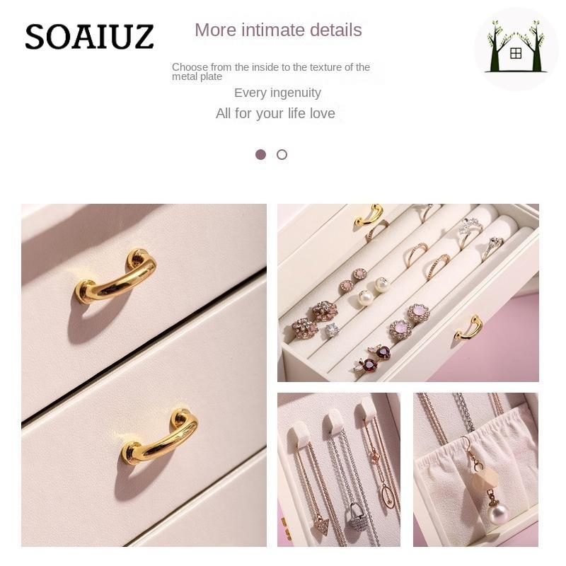 Шкатулка для драгоценностей Многослойная большая вместимость Европейская кожаная шкатулка для драгоценностей Ювелирные изделия Первая шкатулка для хранения ювелирных изделий Подарочный светильник Роскошная большая вместимость