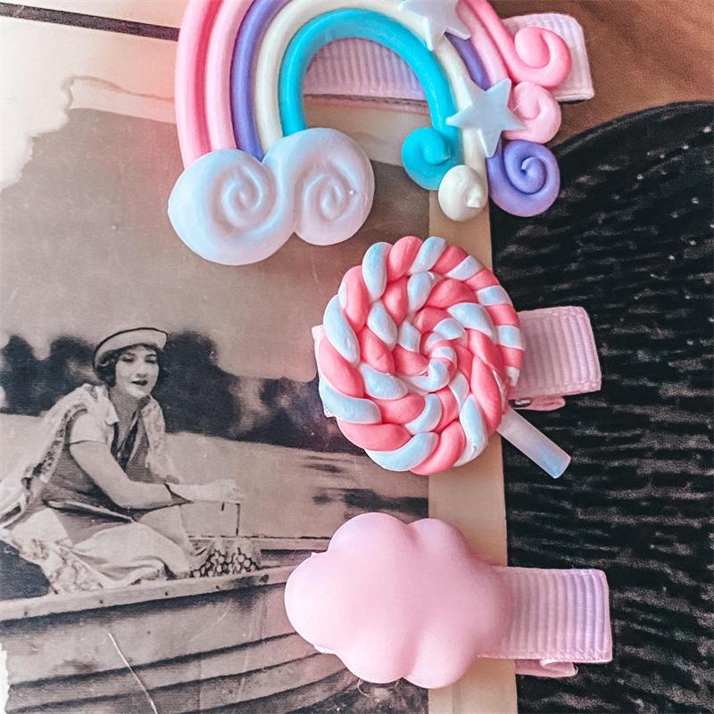 Real Shot New Cute Girl Cloud Lollipop Rainbow Hairpins Cartoon Bobby Pin Hair Clips For Girls Children Headband Kids Accessories