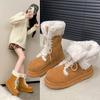 Women's Fashion Thick Bottom Fur Lined Mid-Calf Snow Boots Winter Warm Cotton Shoes Round Toe Rubber Sole Flat Heel Boots