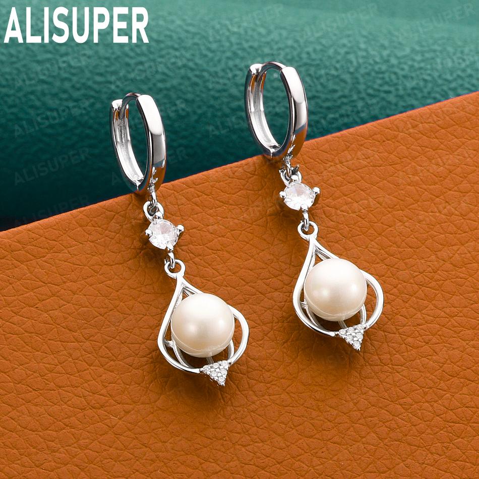 Серьги из стерлингового серебра 925 пробы с ажурным дизайном, жемчугом и кубическим цирконием AAA – Стильные официальные украшения