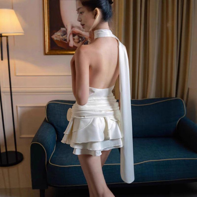 European and American Women's Clothing 2025 Spring New Style Sexy French-Style One-Shoulder Satin Backless Dress for Women