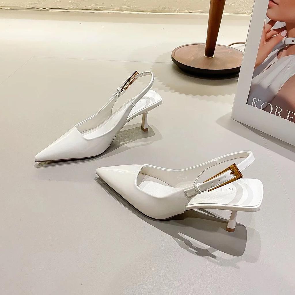 Summer New Brand Women Sandal Fashion Pointed Toe Shallow Ladies Elegant Slingback Shoes Thin Med Heel Pumps