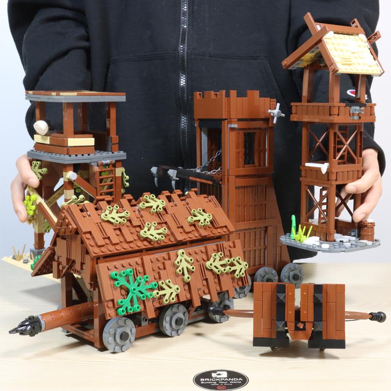 MOC Средневековые военные строительные блоки солдаты фигурки аксессуары костер палатка транспорт повозка боевой конь оружие кирпичи игрушка