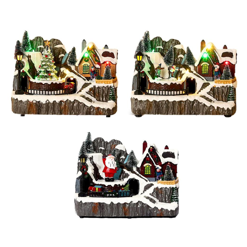 Christmas Music House Train Luminous House Ornament for Living Room Fireplace