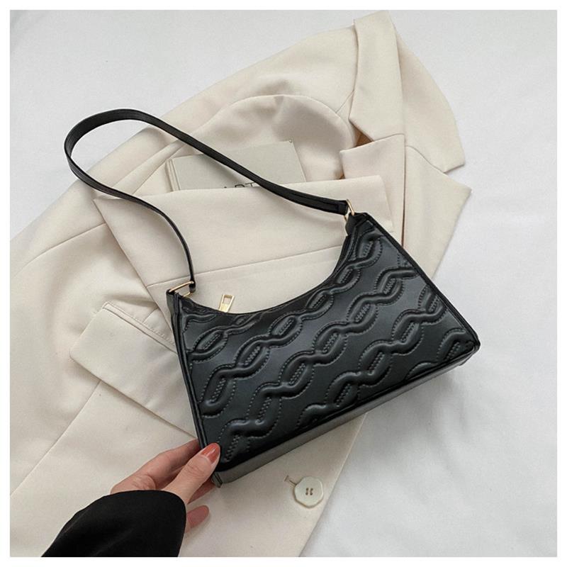 Women'S Pu Handbag with Chain Stripe Female Shoulder Bag Fashion Ladies Armpit Bag Retro Casual Women Tote