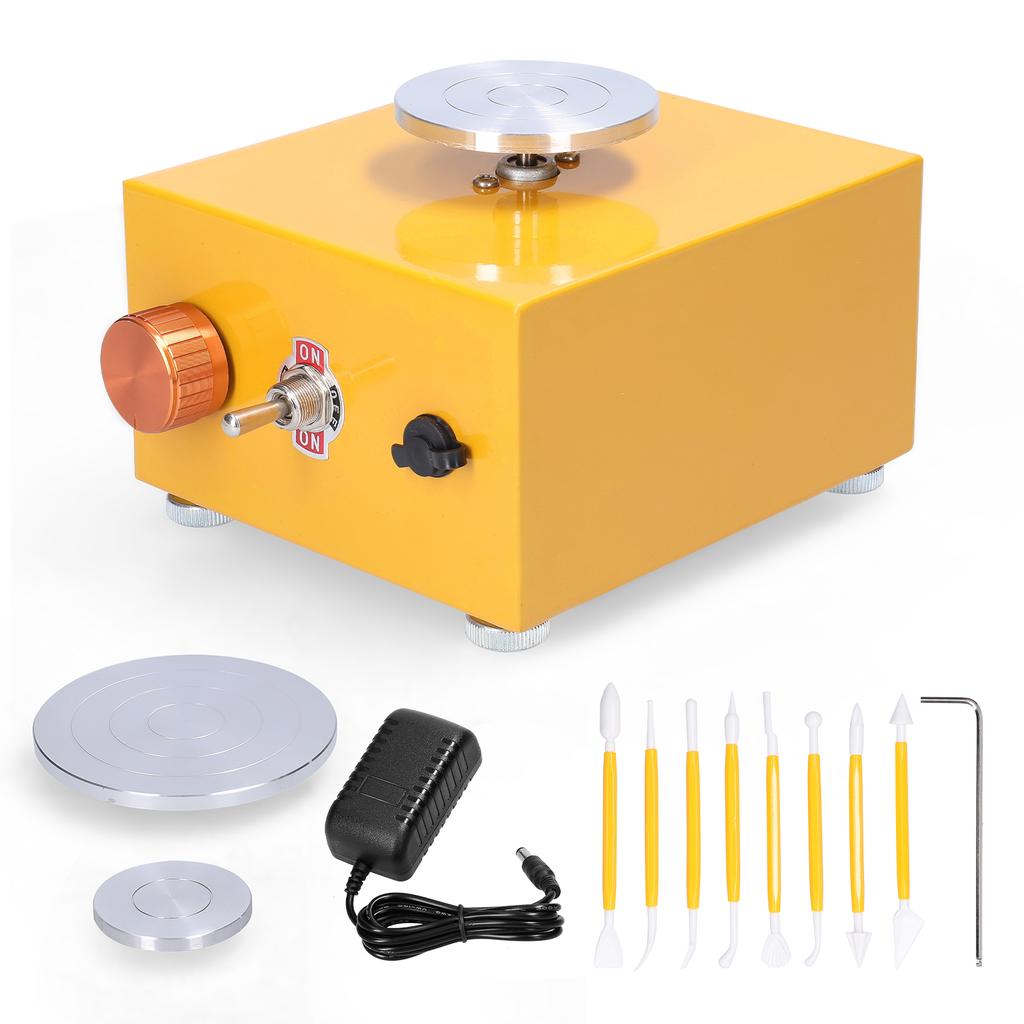 Kids DIY Clay Tool with Tray for Ceramic Work Mini Pottery Wheel Ceramic Turntable Portable