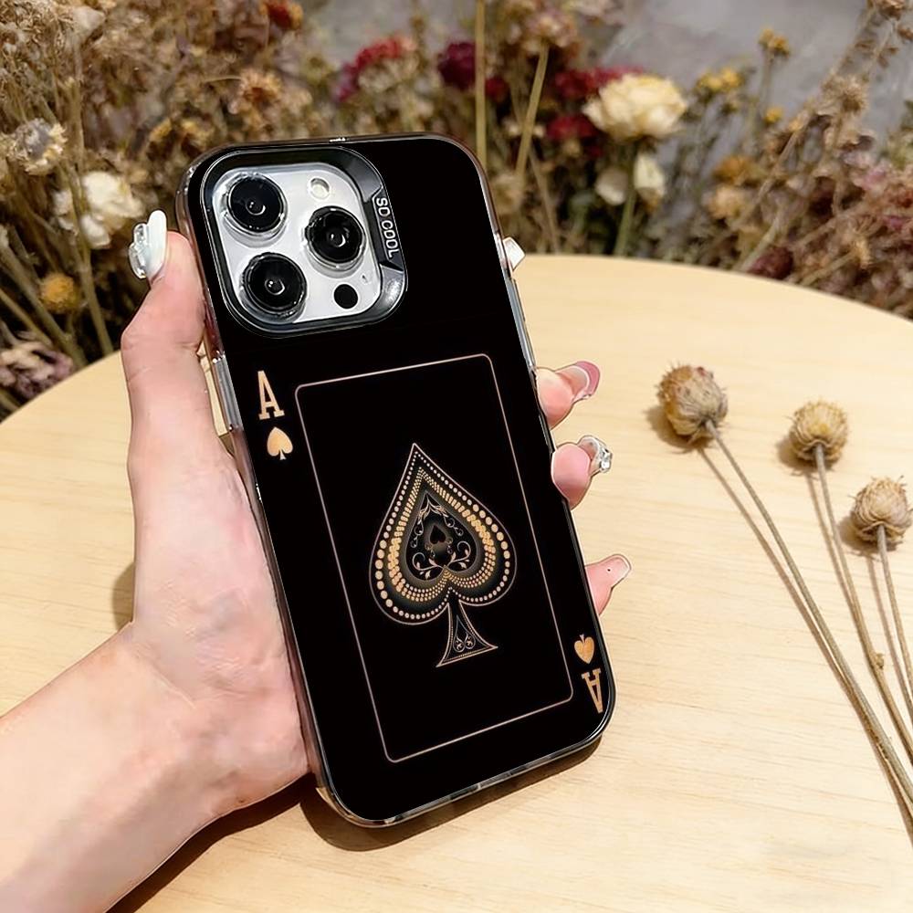 Чехол для телефона с пиковым тузом для iPhone 17,16,15,14,13,12,11 Plus,Pro Max,XS, Цветной серебристый чехол для телефона Funda Cover