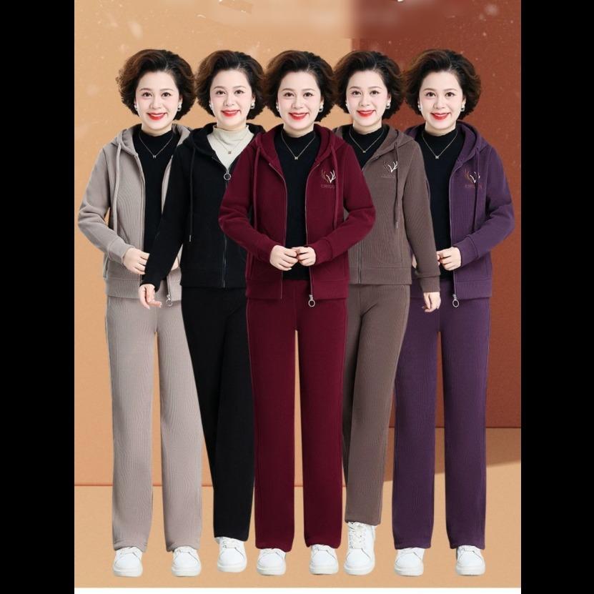 Плюшевая Толстая Куртка Повседневный Западный Стиль Женский Свитер Спортивный Костюм Осень и Зима Костюм-Двойка