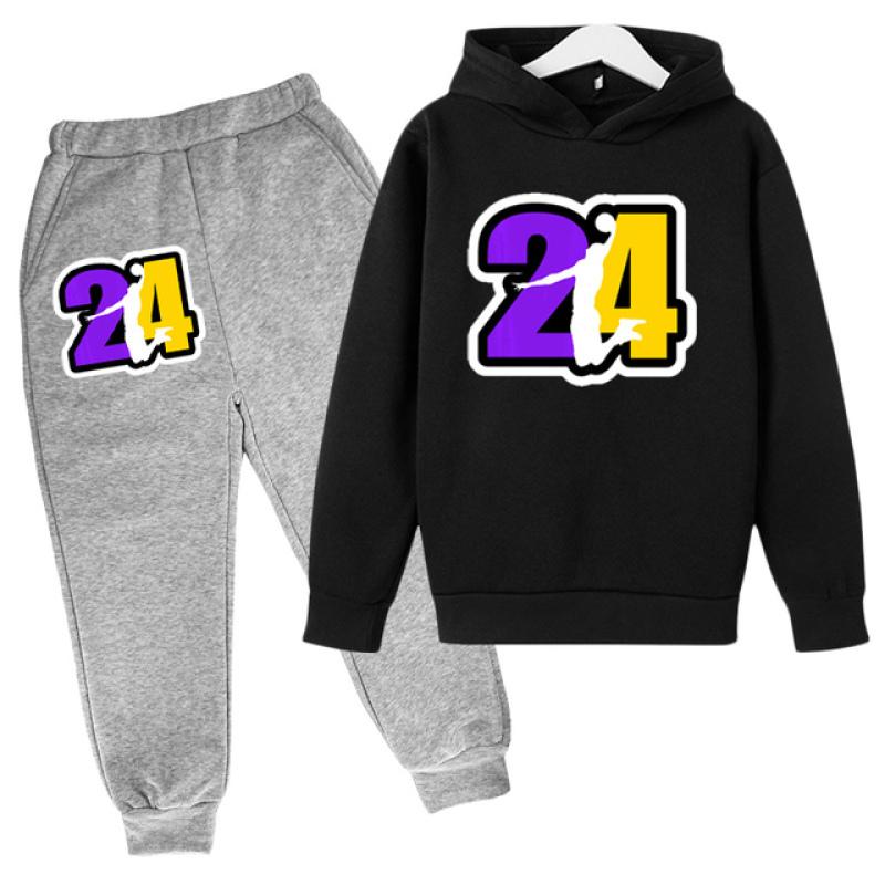 Children Clothing Hoodies +Pant Set Girls Boys3-12 Years Basketball 24 Print Toddler Leisure Coat Sports Suit Spring Autumn