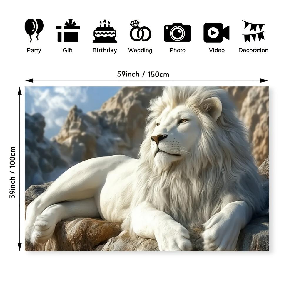 2D flat banner, 1 piece - A charming background featuring a white lion, showcasing the scenery of the snow-capped mountains.zyc