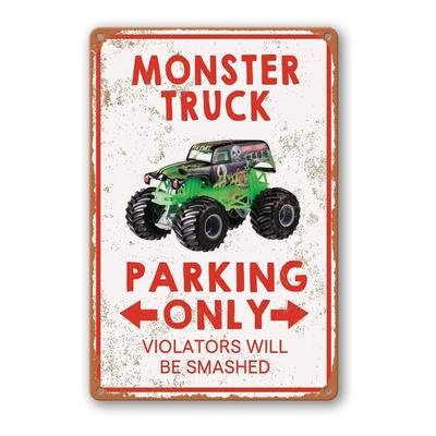 MonsterTruckBoyDecor Винтажная металлическая жестяная табличка с монстр-траком - Декор для спальни мальчика в стиле Monster Jam, принадлежности для вечеринки по случаю дня рождения