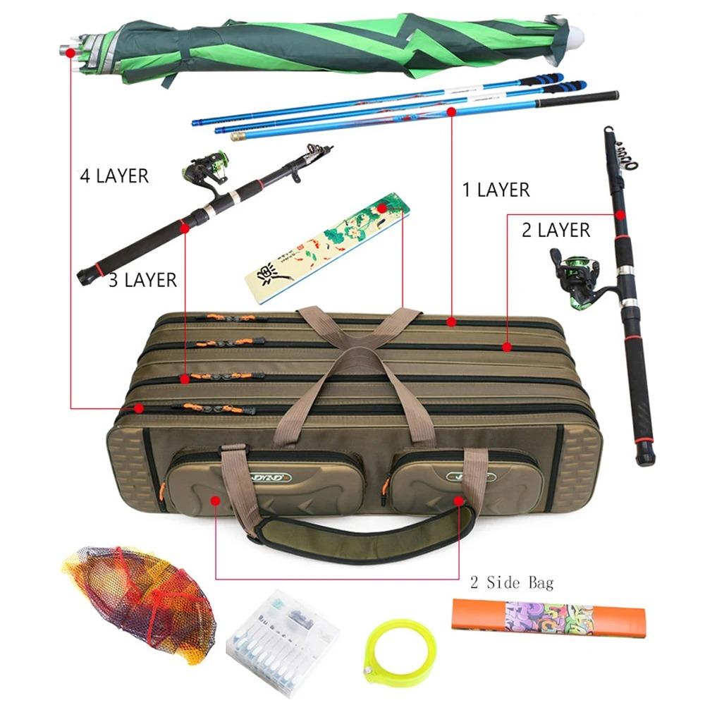 Multi-purpose Hard Steel 2/3/4 Layer Fishing Bag Fishing Rod Carrier Oxford Pole Tools Storage Bags Fishing Gear Case Organizer