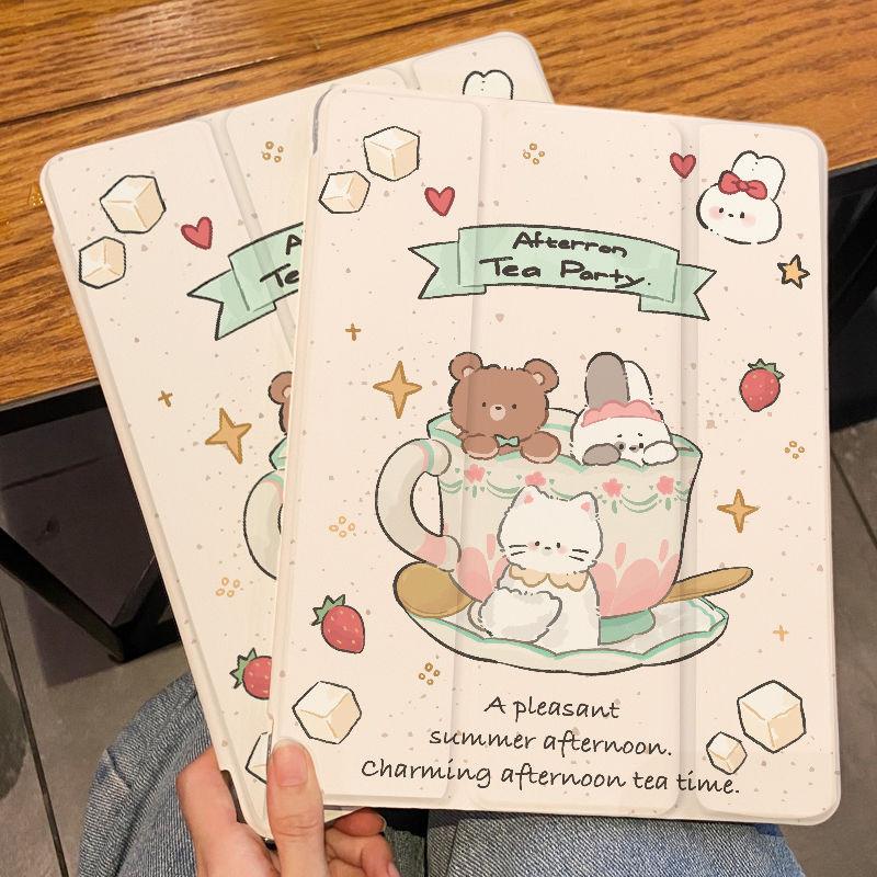 Чехол для iPad Pro2024 с рисунком милого медведя iPad Smart TPU чехол для iPad Air4 Air5 Air6 Pro11 Pro12.9 2022 2018 mini6/5/4 с держателем для карандашей