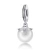 BAMOER 100% 925 Sterling Silver 2 Colors Elegant Imitation Pearl & Clear CZ Pendant Fit Bracelet