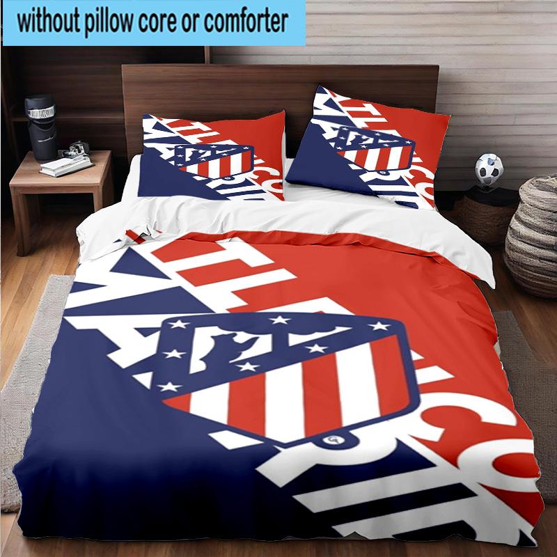 3pcs Atletico Football Club Printed Bedding Set Duvet Cover Closure Includes 1 Duvet Cover & 2 Pillowcases Bedding Sets Home Decor Gifts