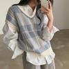 Autumn and Winter Women's All-match Retro Plaid Loose Sweater Vest Fashion Casual and Comfortable Folding Vest