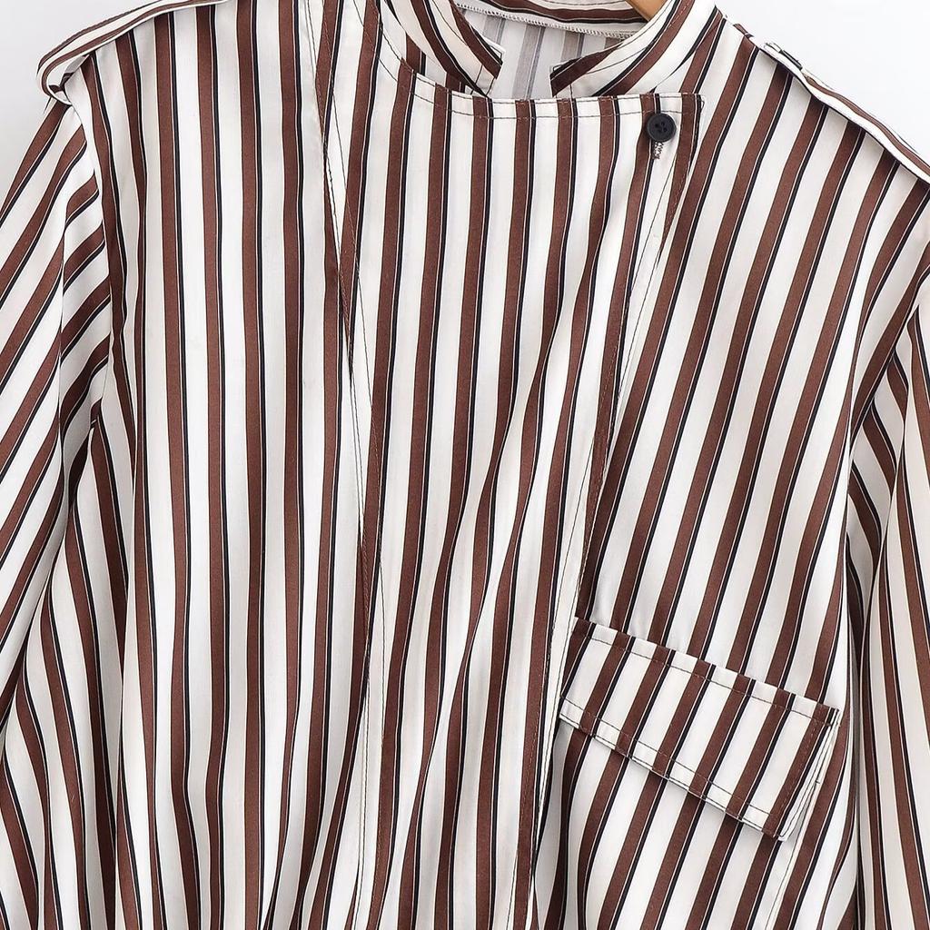 European and American style new women's fashionable casual pilot jacket striped jacket 2088111