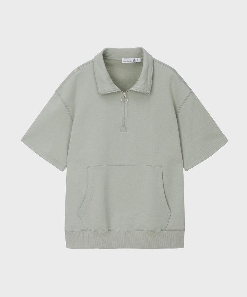 BASIC HOUSE Uni Cp French Terry Half-Zip Anorak Short Sleeve Sweatshirt Light Khaki Lxts3103