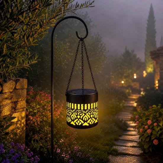 Solar Chandelier Iron Hollow Pattern Outdoor Solar Light