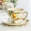 European Ceramics Coffee Cup and Saucer Elegant Lemon Pattern European Style Teapot Coffee Mug with Dessert Spoon Gift for Mom
