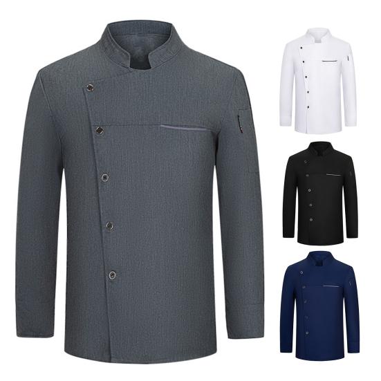 Униформа шеф-повара с воротником-стойкой, длинный рукав, мужские и женские топы, однотонные