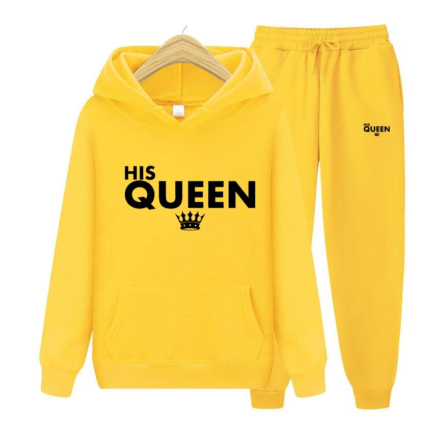 Спортивный костюм, комплект из 2 предметов, унисекс, толстовки с капюшоном His Queen, флисовая толстовка + брюки, костюм с капюшоном, мужские комплекты для бега, толстовка с принтом королевы, спортивный костюм