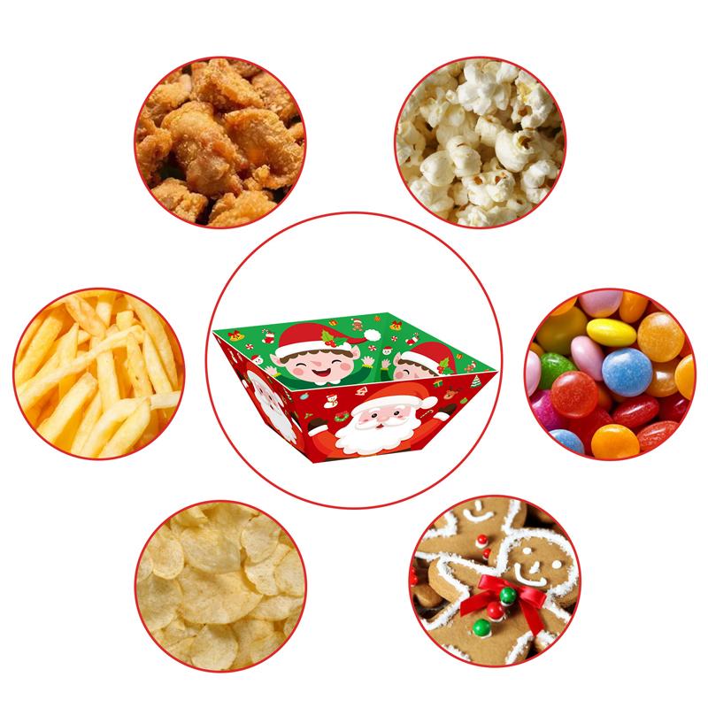 12pcs Christmas Decor Cartoon Santa Claus Pattern Popcorn Box Movie Night Snack Tray Set Xmas New Year Dining Table Decoration