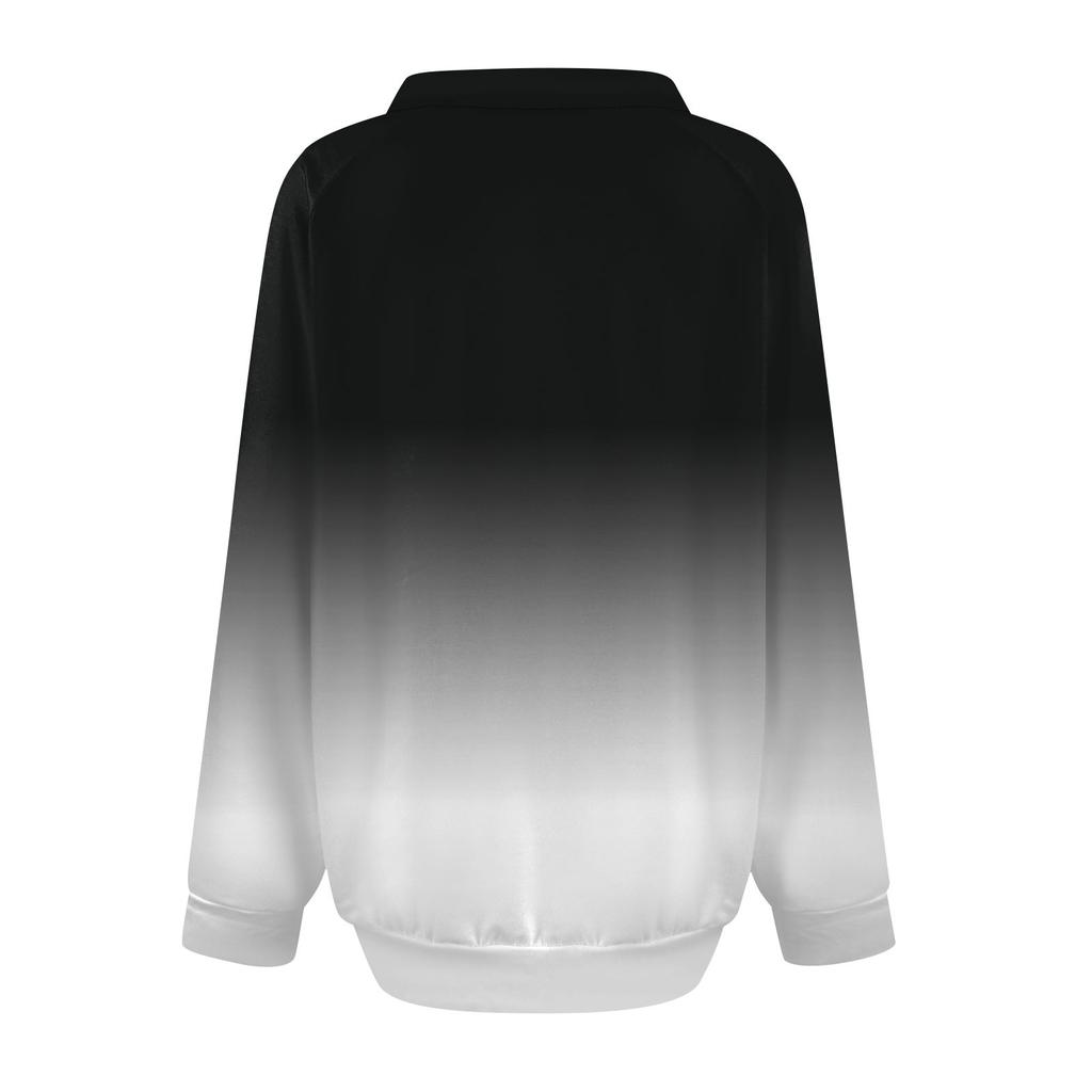 Женская повседневная толстовка с длинным рукавом и V-образным вырезом, свободный пуловер с градиентным принтом