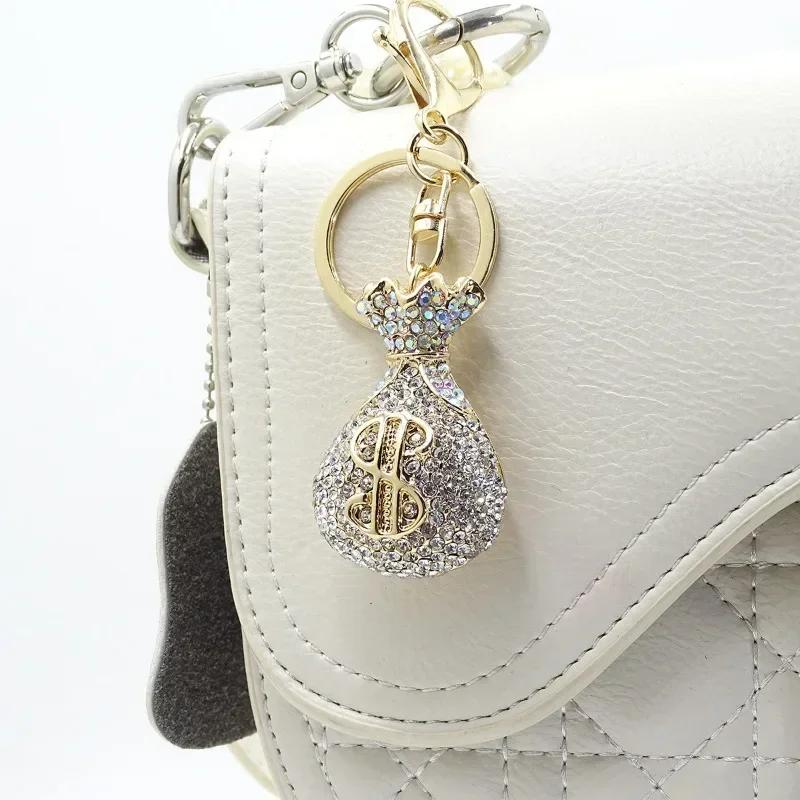 3D Dollar Bag Shaped Women's Bag Accessories Rhinestone Key Chain Fashion Pendants Party Favors Car Keys Decoration Accessory