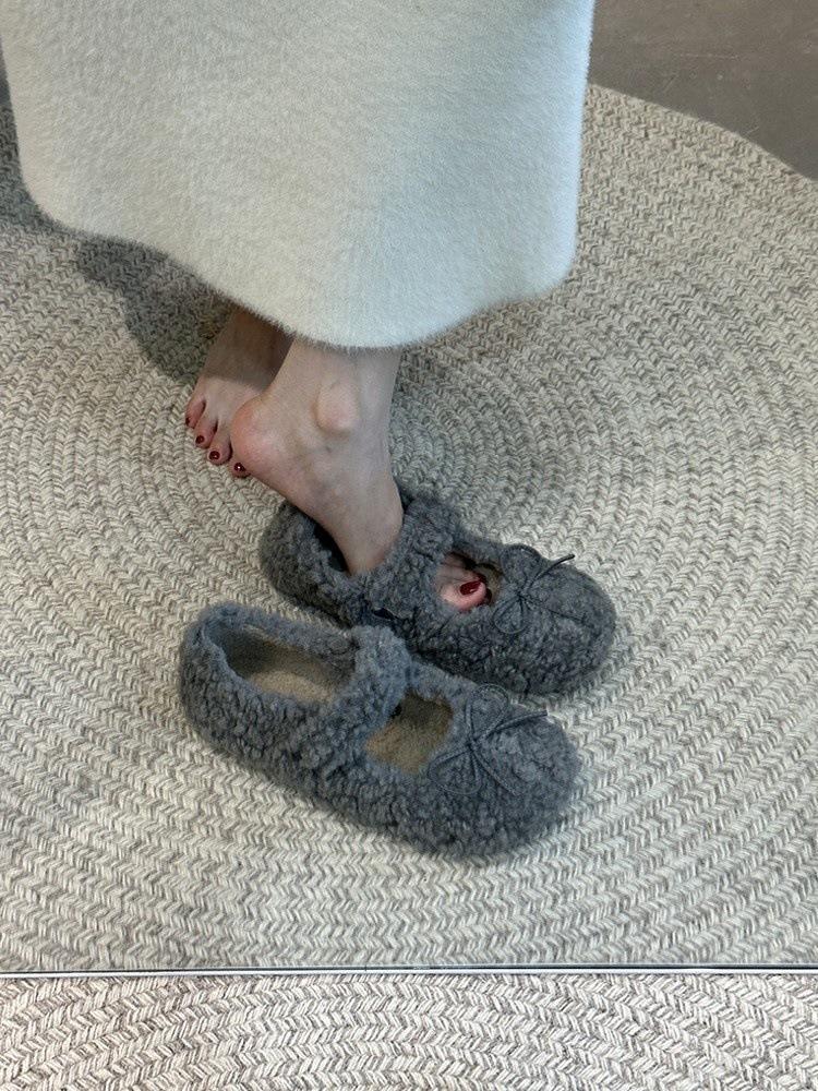 Обувь Mao Mao, женская обувь на осень и зиму 2024 года, новые туфли-лодочки с круглым носком и бантом, универсальные, из бархата и термохлопка, женская обувь