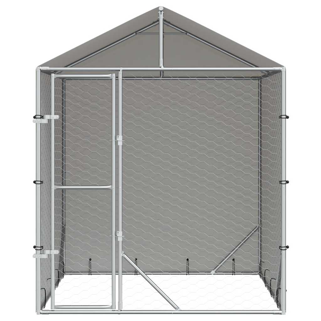 Outdoor Dog Kennel with Roof Silver 2 x 2 x 2.5 m Galvanized Steel