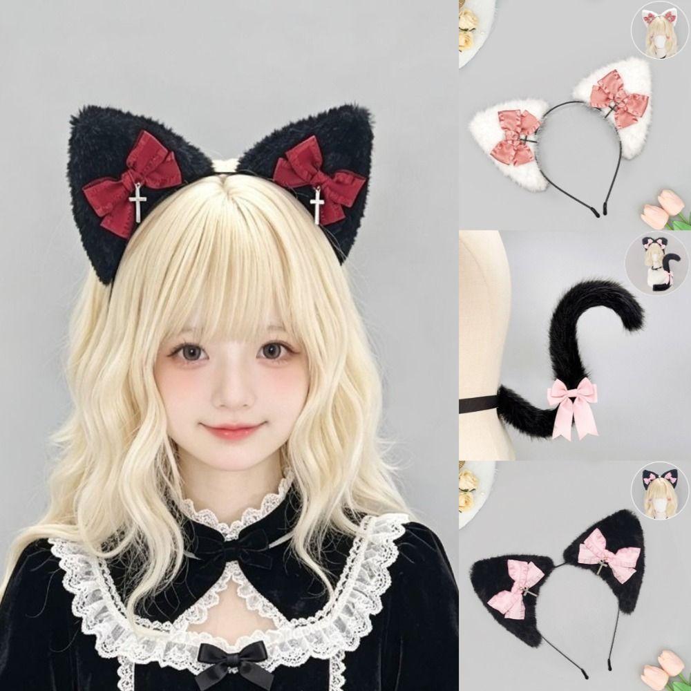 Bowknot Lolita Headwear Plush Furry Hair Band New Cat Ear Headband Cosplay