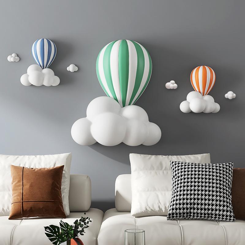 3D Hot Air Balloon Statue Home Wall Decoration White Cloud Resin Sculpture Living Room Bedroom Interior Wall Hanging Decor