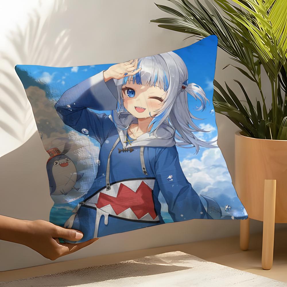 Kawaii Anime Hololive Gawr Gura Pillow Case Linen Cushion Covers For Decorative Sofa Home Pillows Case Car Chair Pillows Cases