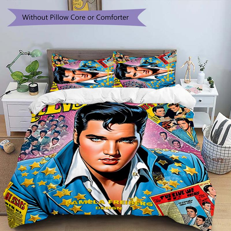 Elvis 3pcs Bedding Set Duvet Cover Closure Includes 1 Duvet Cover & 2 Pillowcases for All Seasons Bedroom Home Dorm Decor