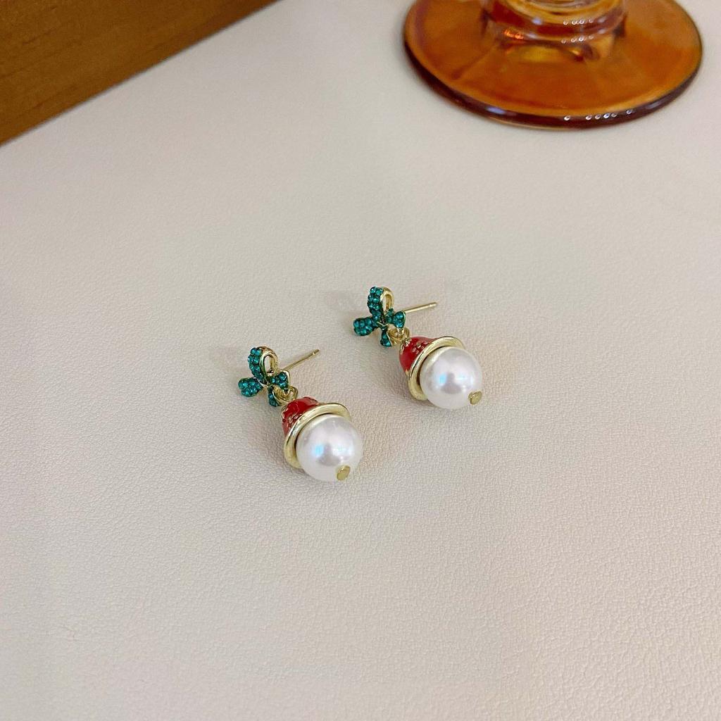 Модные рождественские зеленые серьги-бантики для ушей, женские изысканные маленькие серьги-колокольчики, рождественские подарки