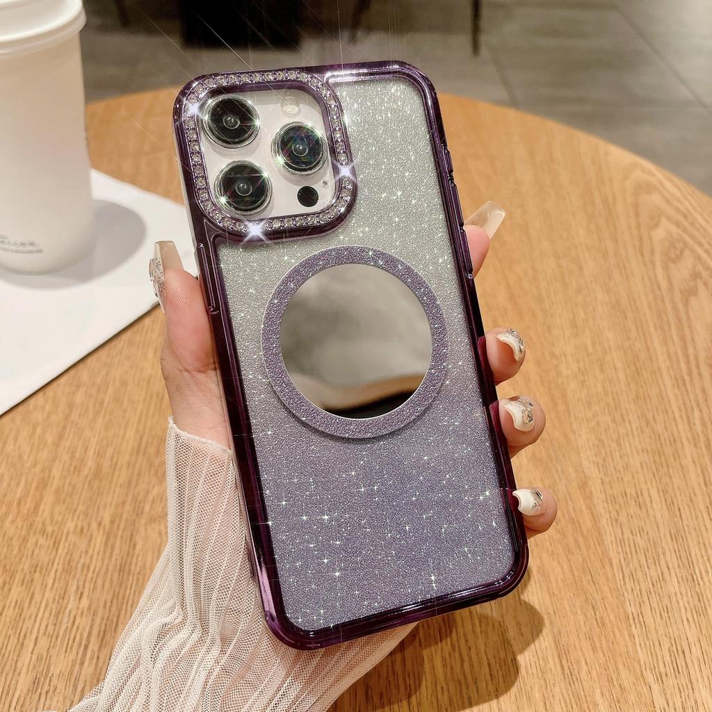 Роскошный Водяной Бриллиант Подходит для Чехлов для Телефона IPhone15, Apple 14Promax Зеркальный Магнитное Притяжение 13 Градиентный Блестящий Жесткий Чехол