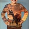 Kids Crew Neck Long Sleeve T‑Shirt, Wild Realistic Dinosaur 3D Print Casual Loose Halloween Party Daily Wear Tops for Children