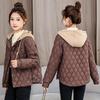 2025 женская короткая легкая хлопковая куртка большого размера, зимняя маленькая стеганая куртка с ромбовидным узором, маленькая куртка в стиле Шанель
